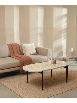 THEGASBH - BEIGE MARBLE FINISH COFFEE TABLE WITH IRON LEGS