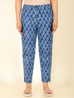 ARAMYA - Blue Soft Cotton Ethnic Printed Pants for Women