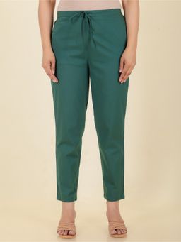 ARAMYA - Green Soft Cotton Solid Cropped Pants for Women