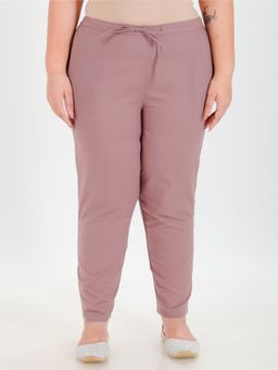 ARAMYA - Mauve Soft Cotton Solid Pants for Women