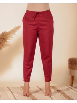ARAMYA - Maroon Soft Cotton Solid Pants for Women