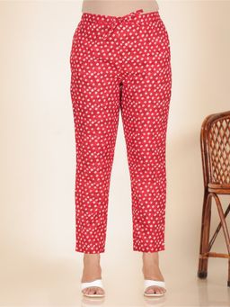ARAMYA - Red Soft Cotton Bandhani Pants for Women