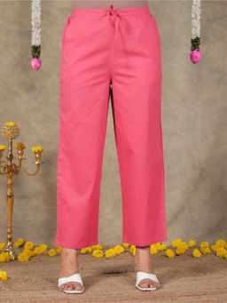 ARAMYA - Pink Soft Cotton Solid Pants for Women