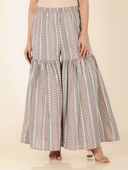 ARAMYA - Beige and Grey Soft Cotton Sharara for Women