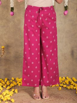 ARAMYA - Pink Cotton Bandhani Printed Palazzo for Women