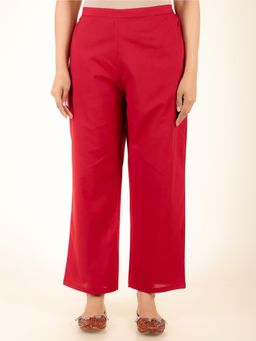 ARAMYA - Red Cotton Solid Pants for Women