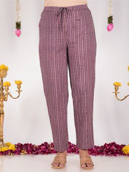 ARAMYA - Purple Soft Cotton Geometric Print Pants for Women