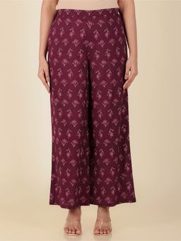 ARAMYA - Maroon Soft Cotton Floral Printed Palazzo for Women