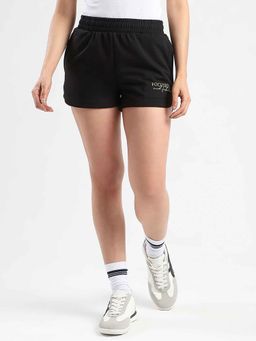Madame - Msecret Solid Black Cotton Blend Shorts