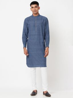 Fabindia - Cotton Blue Self Design Men Kurta