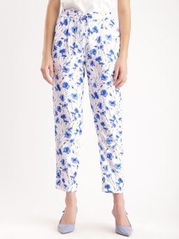 FableStreet - Floral Pants Blue And White