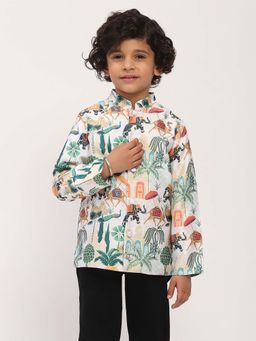 Spunkies - White Elegant Floral Printed Kids Ethnic Jacket