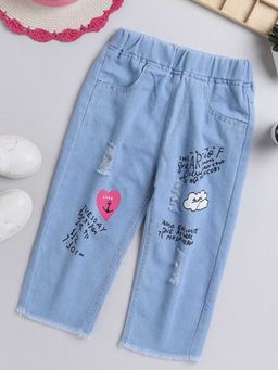 Hopscotch - Girls Blue Graphic Print 3/4Th Slim Fit Jeans