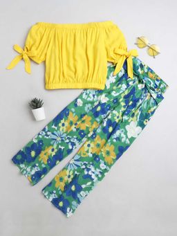 Hopscotch - Girls Yellow Floral Print Top and Pant Set