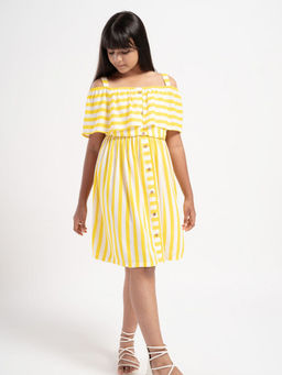 Hopscotch - Girls Multi Coloured Stripe Print Casual Dress