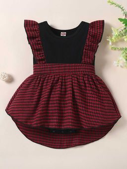 Hopscotch - Girls Red and Black Houndstooth Print Casual Dress