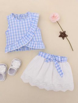 Hopscotch - Girls Blue Checkered Blouse and Skirt Set