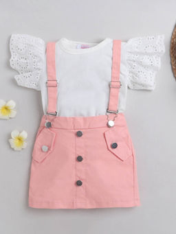 Hopscotch - Girls White Top and Overall Skirt Set