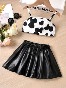 Hopscotch - Girls Black Animal Print Blouse and Skirt Set
