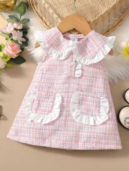 Hopscotch - Girls Pink Checkered Sleeveless Casual Dress