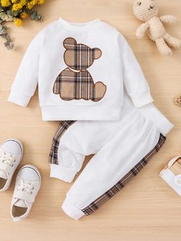 Hopscotch - Boys White Plaid Print Sweatshirt and Joggers Set