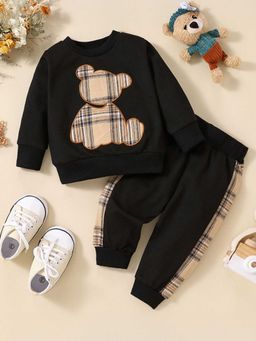 Hopscotch - Boys Black Plaid Print Sweatshirt and Joggers Set
