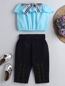 Hopscotch - Girls Aqua Solid Blouse and Pant Set