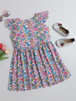 Hopscotch - Girls Multi Coloured Floral Print Casual Dress