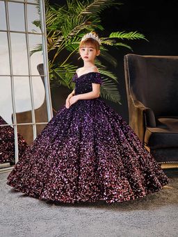 Hopscotch - Girls Purple Sequin Embellished Gown
