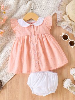 Hopscotch - Girls Pink Floral Print Peter Pan Collar Puff Sleeve Casual Dress with Bloomers
