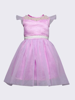 Hopscotch - Girls Lilac Beads and Lace Embellished Angel Sleeve Party Dress