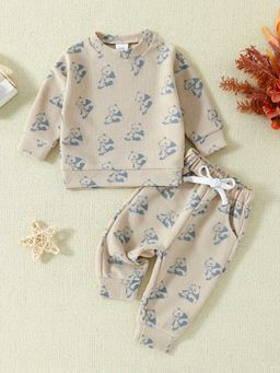 Hopscotch - Boys Beige Panda Print Sweatshirt and Jogger Set