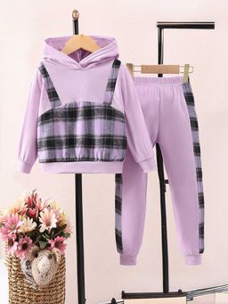 Hopscotch - Girls Purple Checkered Hooded Sweatshirt and Jogger Set