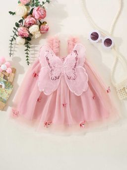 Hopscotch - Girls Pink Butterfly Applique Sleeveless Party Dress