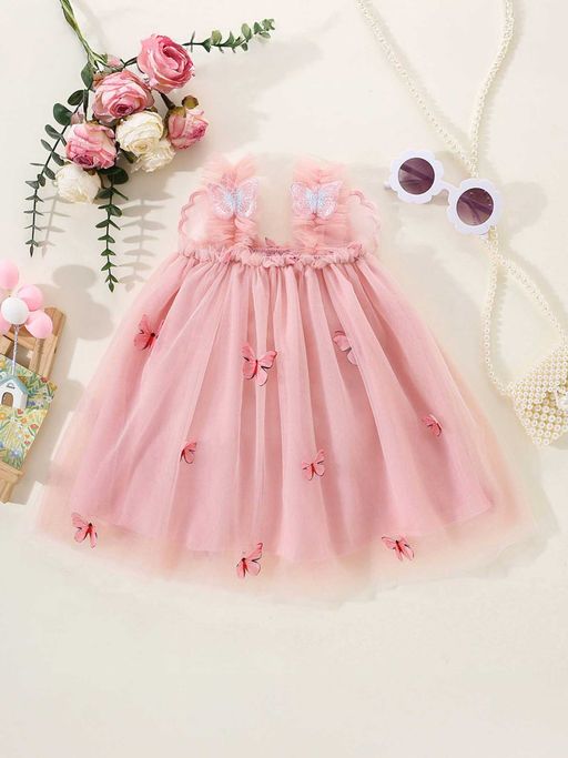 Buy Hopscotch Girls Pink Butterfly Applique Sleeveless Party Dress