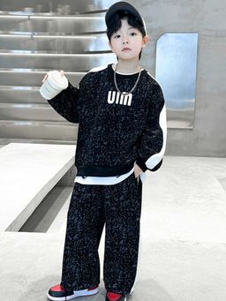 Hopscotch - Boys Black Abstract Print Raglan Sleeve Sweatshirt and Jogger Set