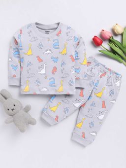 Hopscotch - Boys Grey Dinosaur Print Cotton T-Shirt and Jogger Set