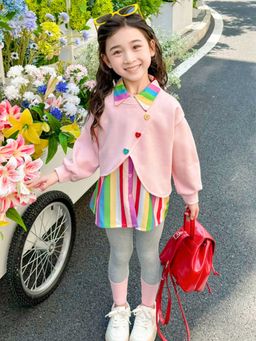 Hopscotch - Girls Multicolor Stripe Print Heart Applique Blouse and Legging Set