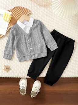 Hopscotch - Boys Grey and Black Textured Sweatshirt Joggers Set