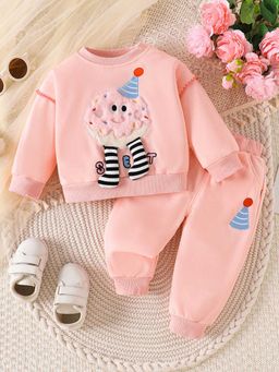Hopscotch - Girls Pink Ice Cream Applique Sweatshirt and Jogger Set