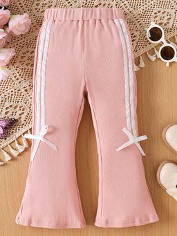 Hopscotch - Girls Pink Textured Bow Applique Cotton Pants