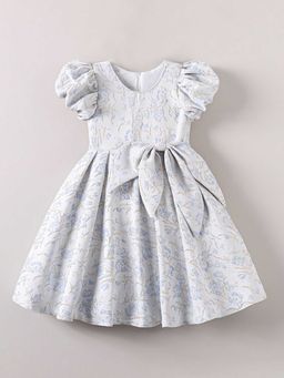 Hopscotch - Bow Applique Puff Sleeve Party Dress
