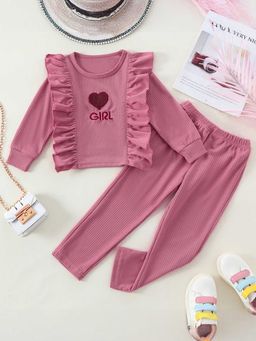 Hopscotch - Girls Pink Heart Embroidered Blouse and Pant Set