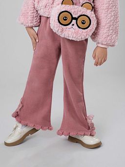 Hopscotch - Girls Pink Textured Pant with Bow Applique