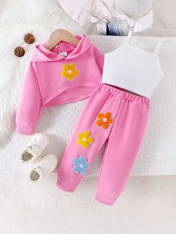 Hopscotch - Girls Pink and White Floral Applique Sweatshirt, Cami Jogger Set