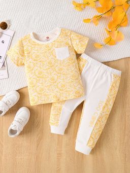 Hopscotch - Boys Yellow and White Floral Print T-Shirt Pant Set