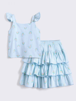 Hopscotch - 2-Piece All-Over Print Blouse and Skirt