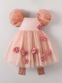 Hopscotch - Girls Brown Bow Applique Party Dress