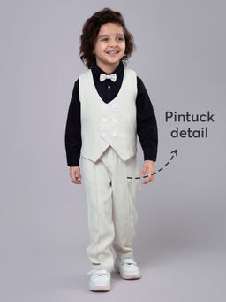 Hopscotch - 3-Piece Solid Waistcoat, Shirt and Pants with Bow
