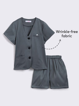 Hopscotch - 2-Piece Back Buckle Belt Blazer and Shorts